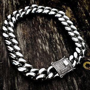 10mm Stainless Diamond Clasp Bracelet